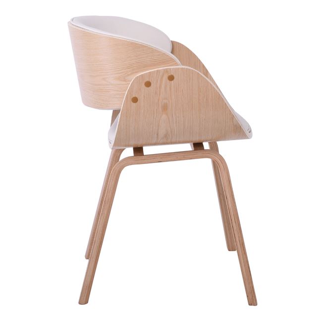 Πολυθρόνα "JOY-W" από ξύλο/PU σε χρώμα φυσικό/λευκό 57x55x80