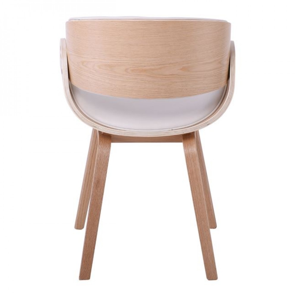 Πολυθρόνα "JOY-W" από ξύλο/PU σε χρώμα φυσικό/λευκό 57x55x80