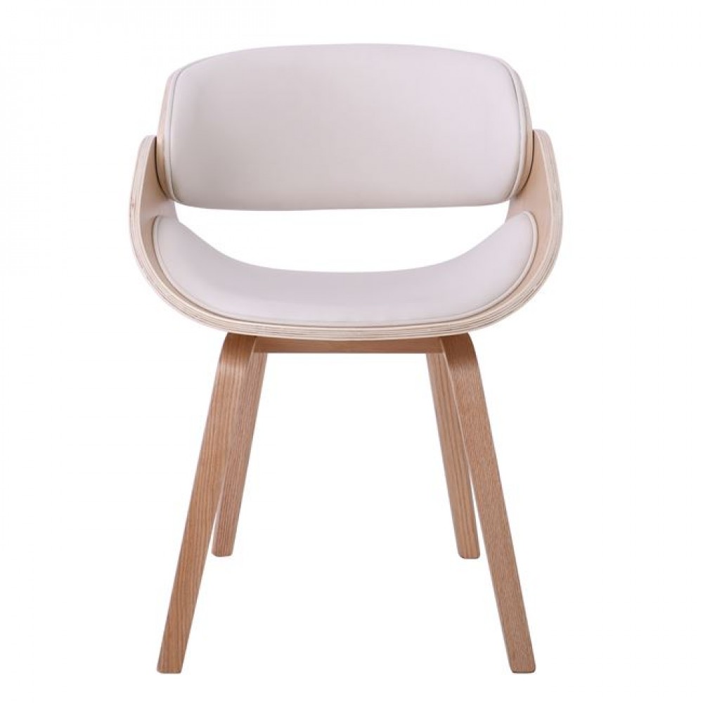 Πολυθρόνα "JOY-W" από ξύλο/PU σε χρώμα φυσικό/λευκό 57x55x80