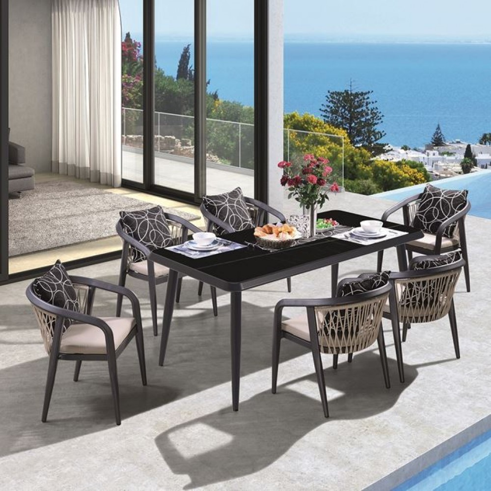 Σετ εξωτερικού χώρου "JARDIN" 7τμχ από αλουμίνιο σε χρώμα ανθρακί/μπεζ 180x90x75