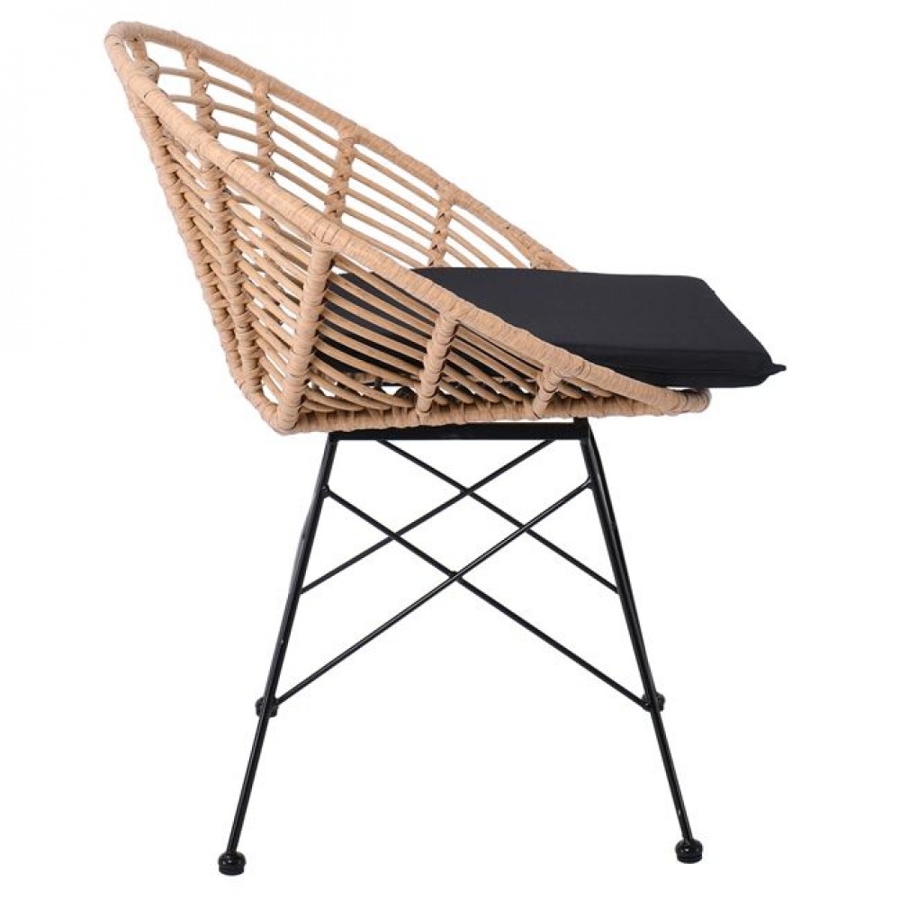 Πολυθρόνα κήπου "SALSA" από μέταλλο/wicker σε φυσικό/μαύρο χρώμα 72x62x81