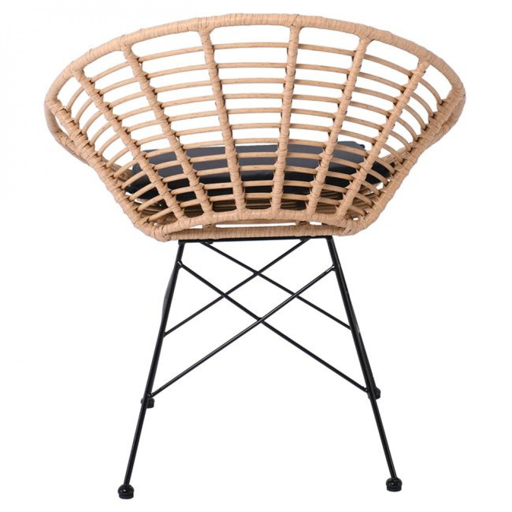 Πολυθρόνα κήπου "SALSA" από μέταλλο/wicker σε φυσικό/μαύρο χρώμα 72x62x81