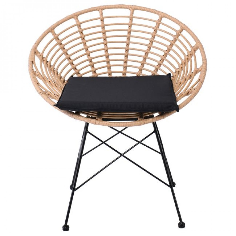 Πολυθρόνα κήπου "SALSA" από μέταλλο/wicker σε φυσικό/μαύρο χρώμα 72x62x81