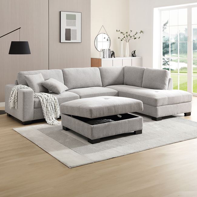 Καναπές γωνία "DORNO" από ύφασμα σε χρώμα γκρι 308x207/98x91