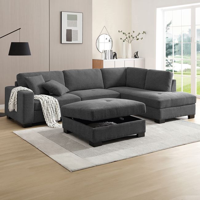 Καναπές γωνία "DORNO" από ύφασμα σε χρώμα ανθρακί 308x207/98x91