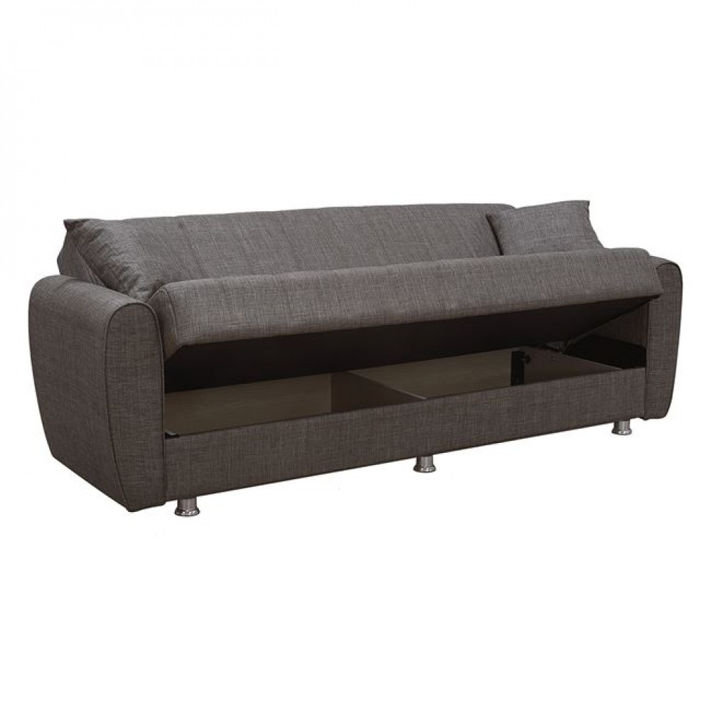 Καναπές κρεβάτι "SYDNEY" με αποθηκευτικό χώρο από ύφασμα σε καφέ χρώμα 210x80x75