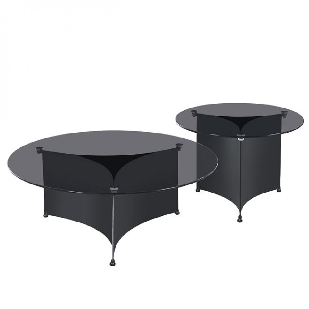 Τραπεζάκια σαλονιού "VENET" 2τμχ από μέταλλο/γυαλί σε χρώμα μαύρο Φ90x32/Φ60x40