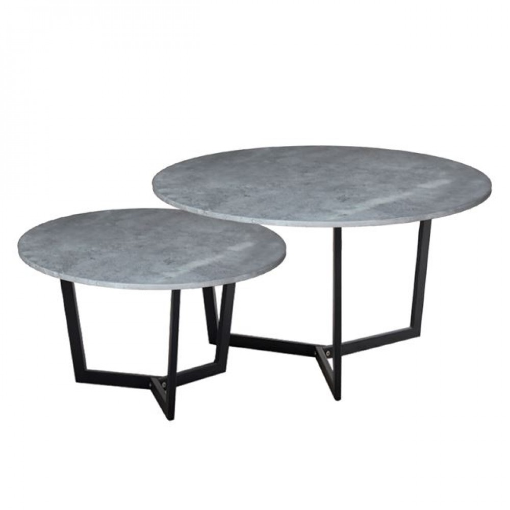 Σετ δύο τραπεζάκια σαλονιού "TEDDY" από μέταλλο σε χρώμα μαύρο/τσιμέντο Φ80x45