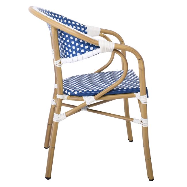 Πολυθρόνα "PARIS" από αλουμινίου/wicker σε φυσικό/μπλε χρώμα 57x59x84