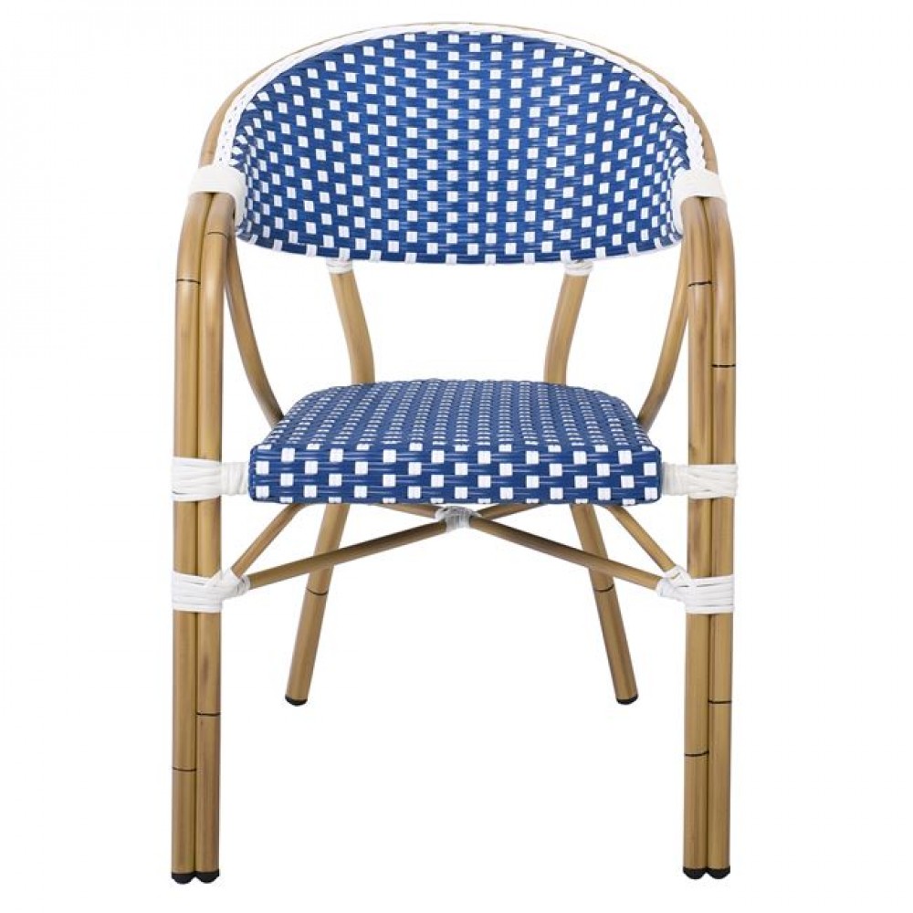 Πολυθρόνα "PARIS" από αλουμινίου/wicker σε φυσικό/μπλε χρώμα 57x59x84