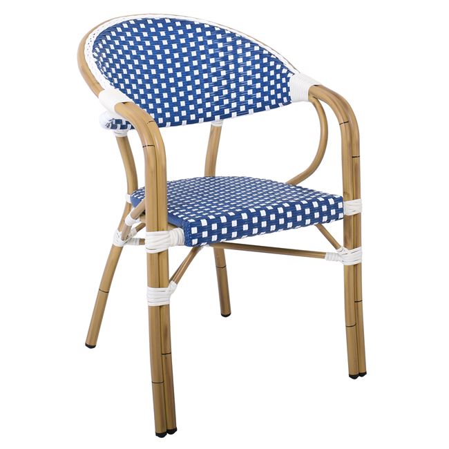 Πολυθρόνα "PARIS" από αλουμινίου/wicker σε φυσικό/μπλε χρώμα 57x59x84