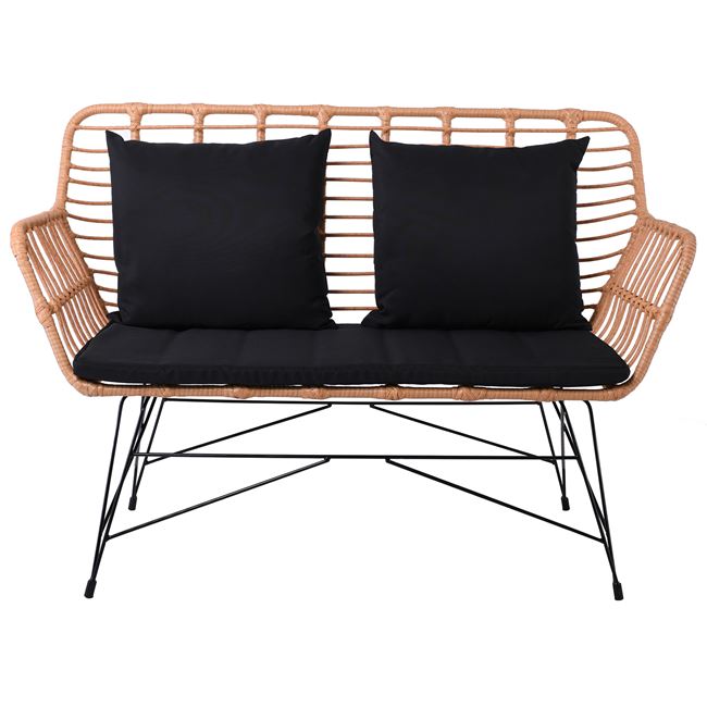 Καναπές κήπου "SALSA MAX" από μέταλλο/wicker σε χρώμα φυσικό/μαύρο 147x70x105