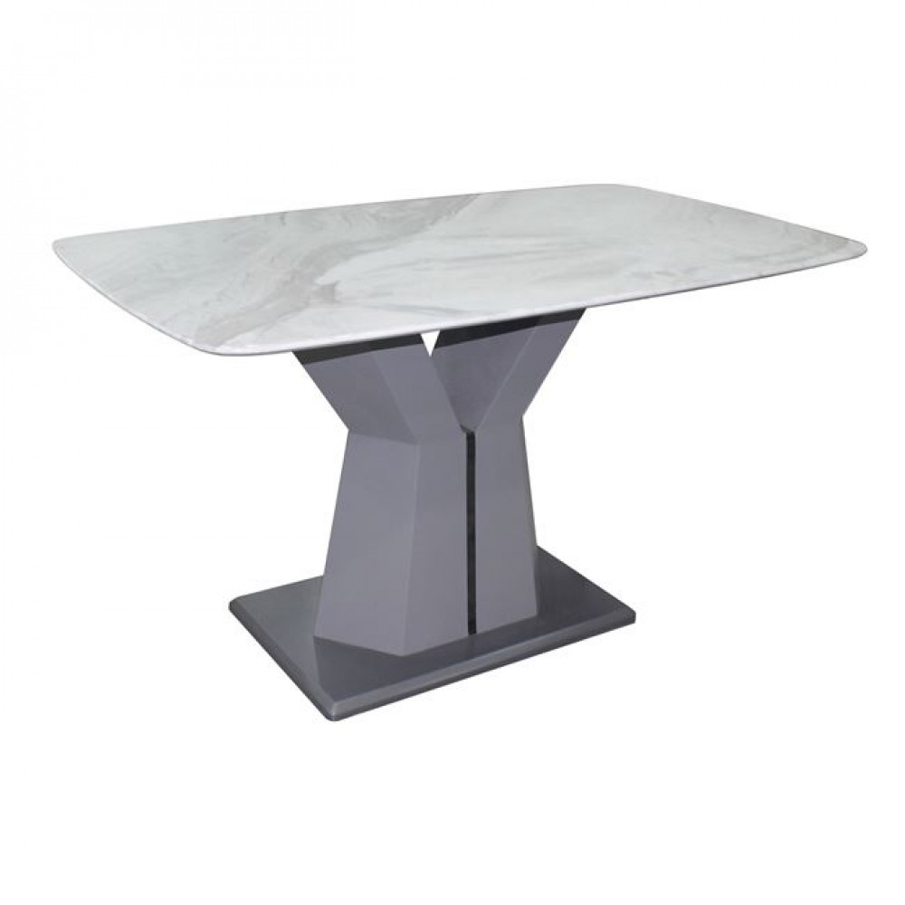 Τραπέζι "ROMAN" από mdf/μάρμαρο σε χρώμα γκρι/λευκό 160x90x77