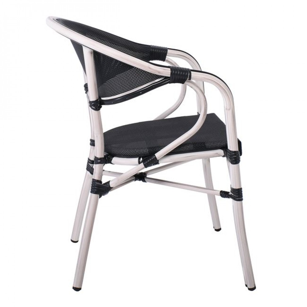 Πολυθρόνα "VEGERA" από αλουμίνιο/textilene σε αντικέ λευκό/μαύρο χρώμα 57x58x83