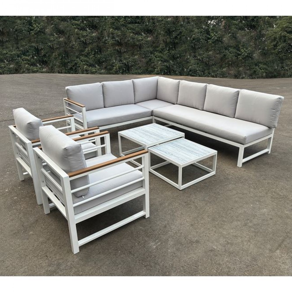 Σετ κήπου "MARILIAN" από μέταλλο/pp σε λευκό/γκρι χρώμα 62x62x35