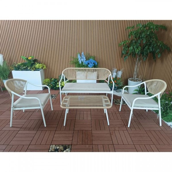 Σετ κήπου "PALERMO" από μέταλλο/wicker σε λευκό/φυσικό χρώμα 88x48x40