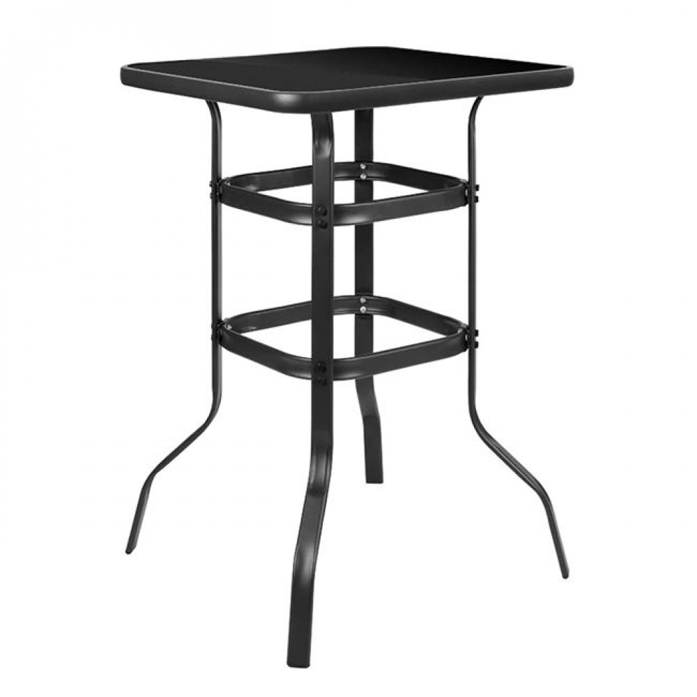 Τραπέζι μπαρ "RIO" από μέταλλο/γυαλί σε μαύρο χρώμα 70x70x100