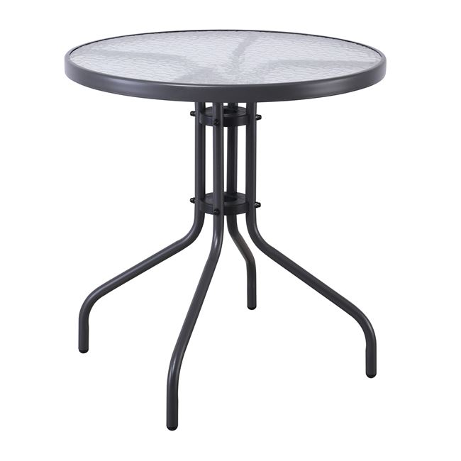 Τραπέζι κήπου "BALENO" από μέταλλο/γυαλί σε ανθρακί χρώμα Φ70x70