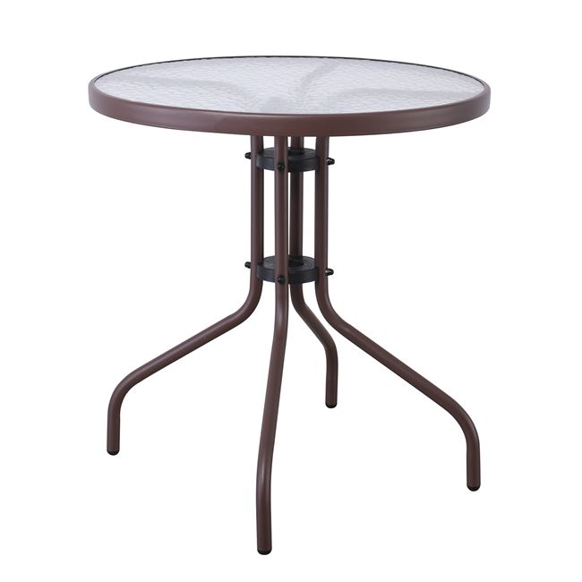 Τραπέζι κήπου "BALENO" από μέταλλο/γυαλί σε καφέ χρώμα Φ70x70