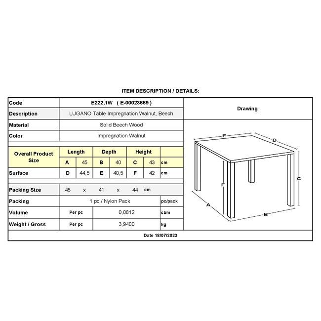 Τραπεζάκι βοηθητικό "LUGANO" από ξύλο σε χρώμα μελί 45x40x43