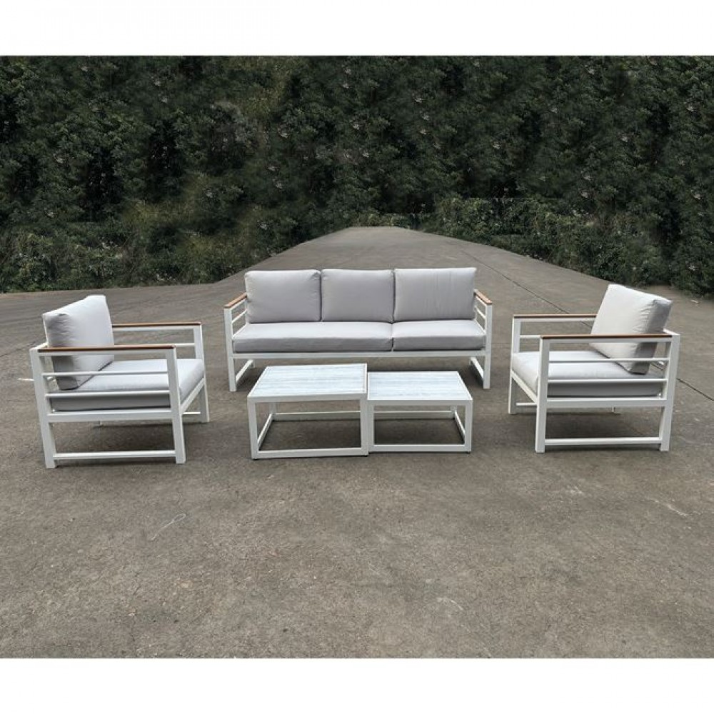 Σετ κήπου "MARILIAN" από μέταλλο/ύφασμα σε λευκό/γκρι χρώμα 62x62x35