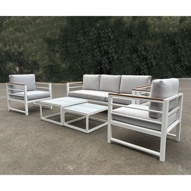 Σετ κήπου "MARILIAN" από μέταλλο/ύφασμα σε λευκό/γκρι χρώμα 62x62x35