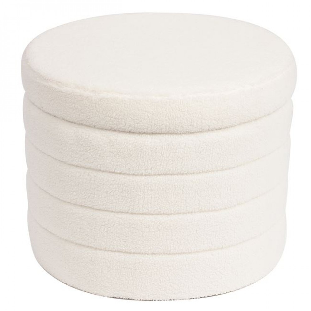 Σκαμπό αποθηκευτικό "GROOVY" από ύφασμα σε εκρού χρώμα Φ56x45