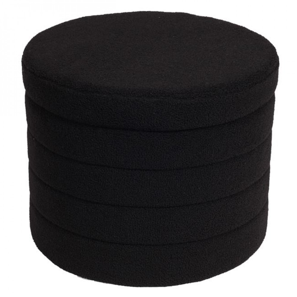 Σκαμπό αποθηκευτικό "GROOVY" από ύφασμα σε μαύρο χρώμα Φ56x45