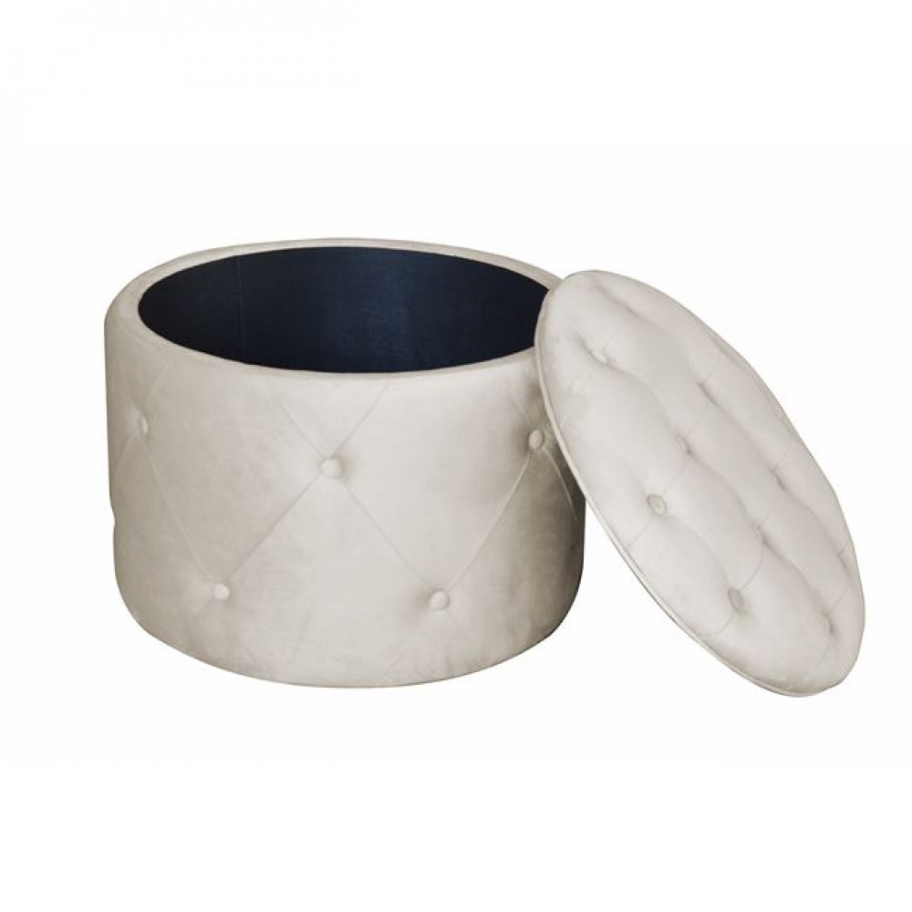 Σκαμπό με αποθηκευτικό χώρο "TRAVIS" από ύφασμα σε εκρού χρώμα Φ60x45