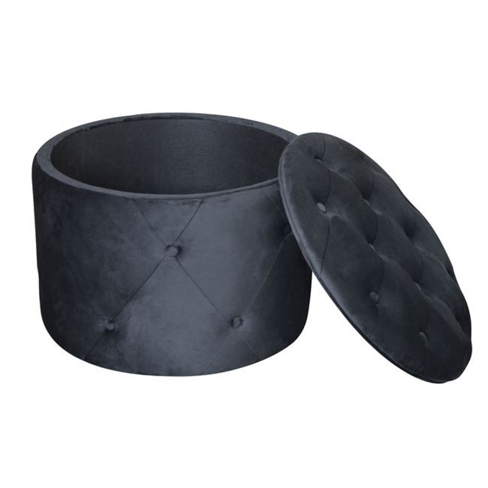 Σκαμπό με αποθηκευτικό χώρο "TRAVIS" από ύφασμα σε μαύρο χρώμα Φ60x45