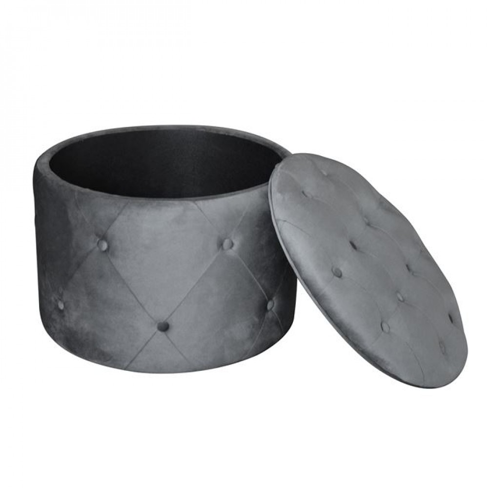 Σκαμπό με αποθηκευτικό χώρο "TRAVIS" από ύφασμα σε γκρι χρώμα Φ60x45