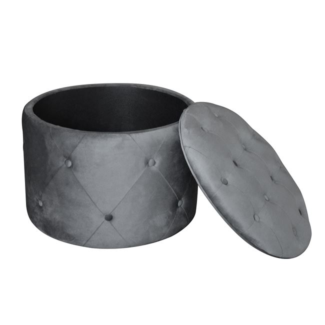 Σκαμπό με αποθηκευτικό χώρο "TRAVIS" από ύφασμα σε γκρι χρώμα Φ60x45