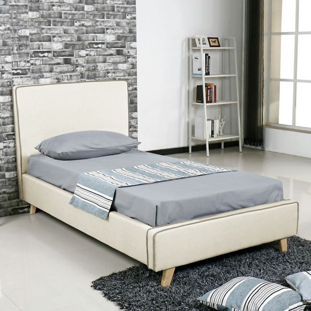 Κρεβάτι μονό "MORISSON" από ύφασμα σε εκρού χρώμα 90x190