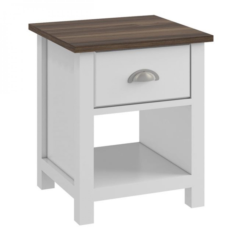 Κομοδίνο "LUXOR" σε λευκό/καρυδί χρώμα 45x40x50