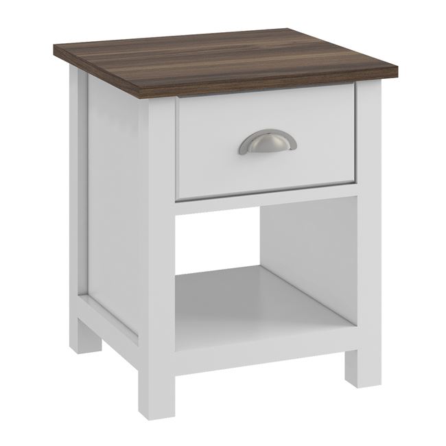 Κομοδίνο "LUXOR" σε λευκό/καρυδί χρώμα 45x40x50