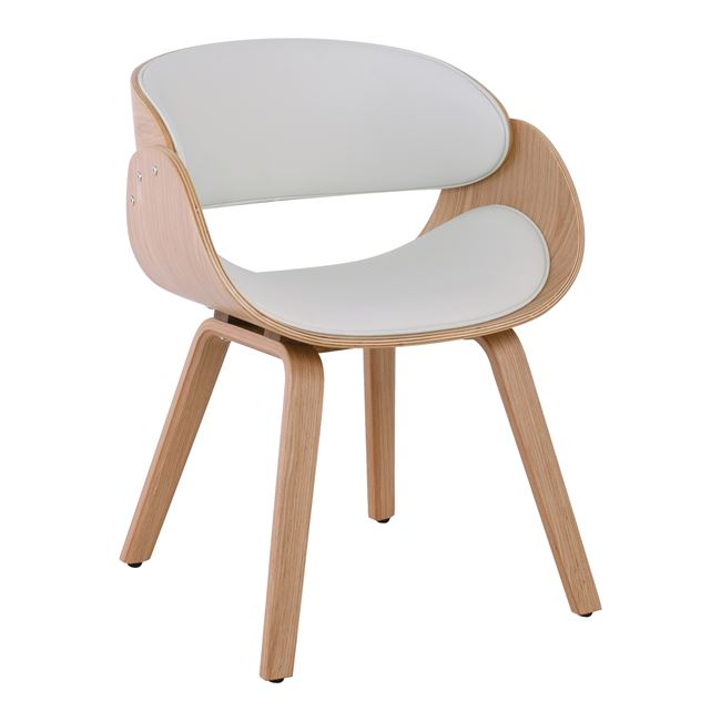 Πολυθρόνα "JOY" από ξύλο/PU σε χρώμα φυσικό/λευκό 	58x53x75