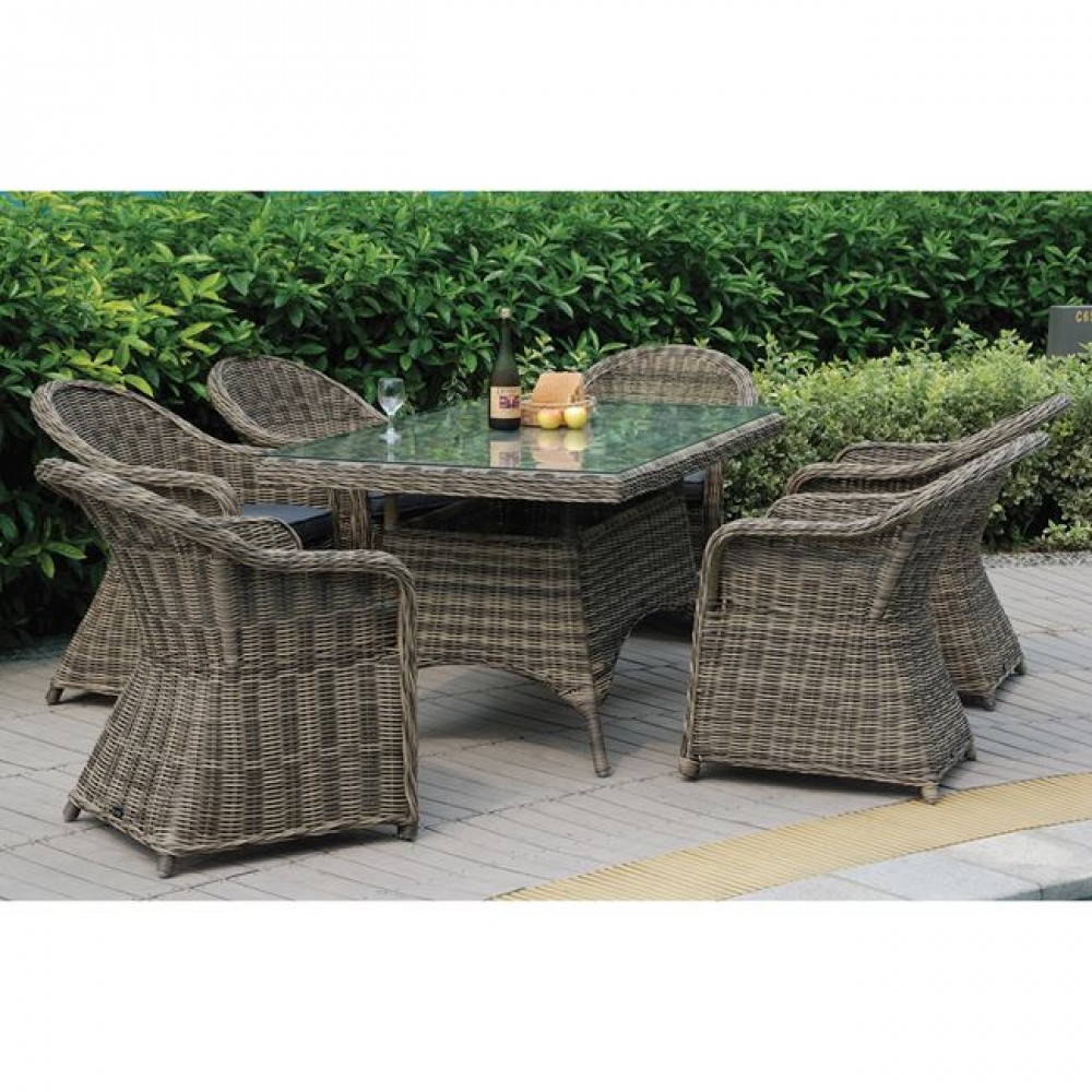 Σετ εξωτερικού χώρου "MONTANA" 7τμχ από αλουμίνιο/wicker σε καφέ/γκρι χρώμα 160x90x75