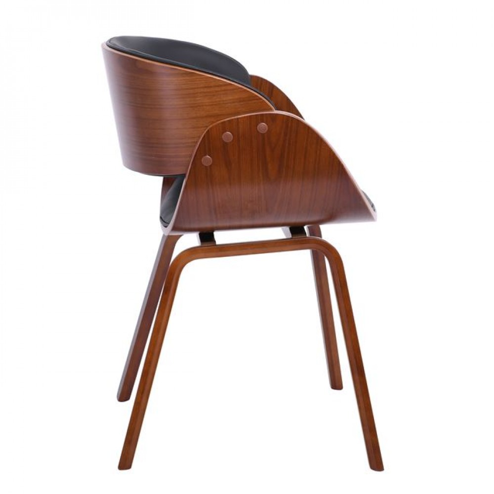 Πολυθρόνα "JOY-W" από ξύλο/PU σε καρυδί/μαύρο χρώμα 57x55x80