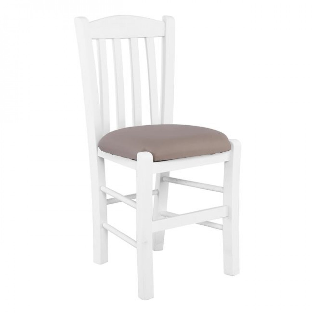 Καρέκλα "CASA" από ξύλο/pu σε χρώμα λευκό/καπουτσίνο 42x45x88