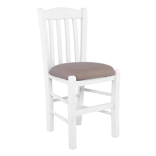 Καρέκλα "CASA" από ξύλο/pu σε χρώμα λευκό/καπουτσίνο 42x45x88