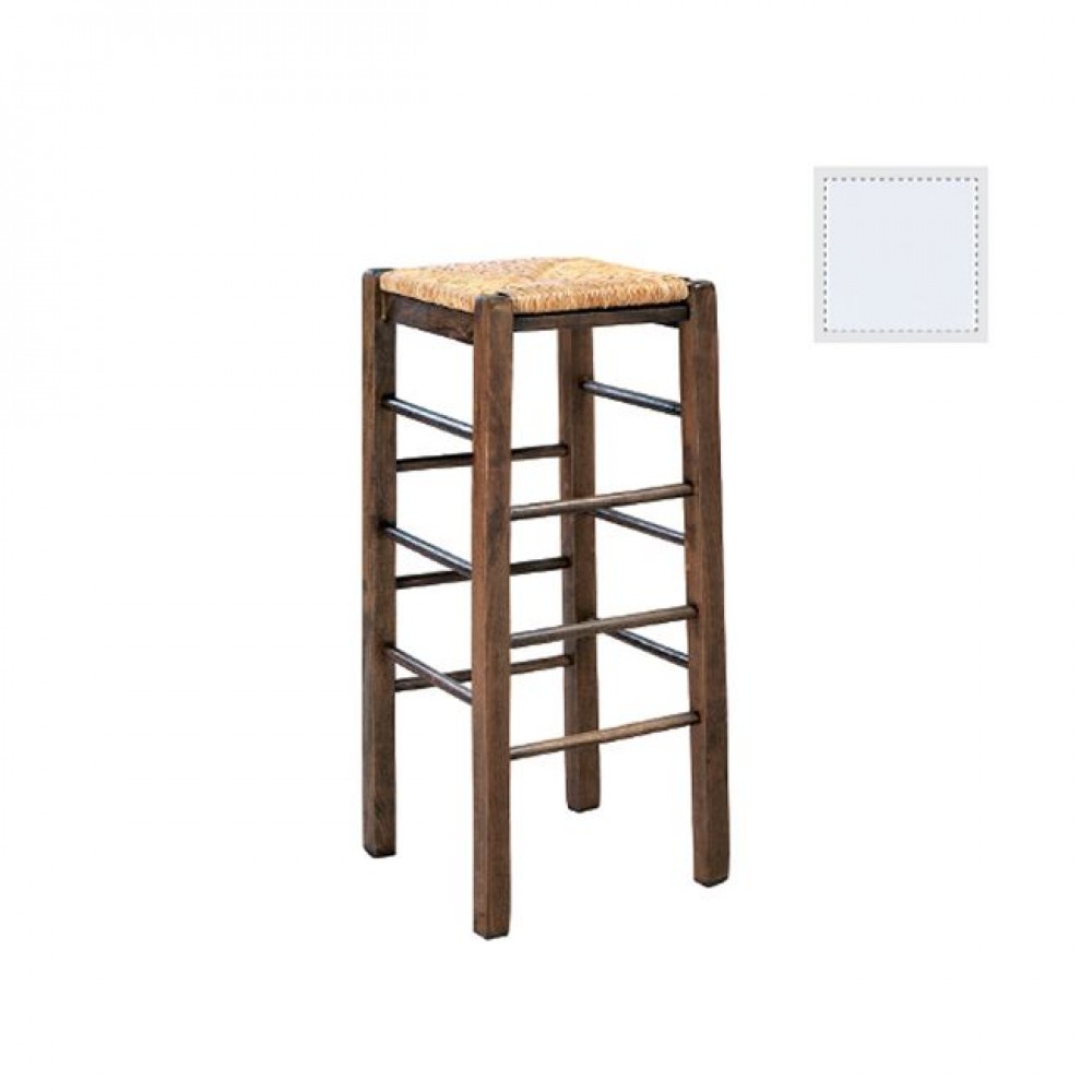 Σκαμπό μπαρ από ξύλο/ψάθα σε χρώμα λευκό/φυσικό 35x35x80