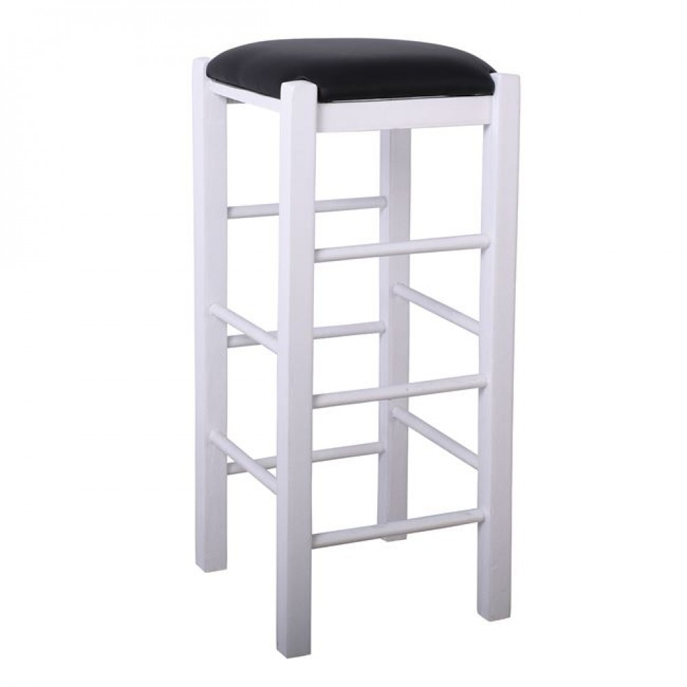 Σκαμπώ μπαρ από ξύλο/τεχνόδερμα σε χρώμα λευκό/μαύρο 35x35x81