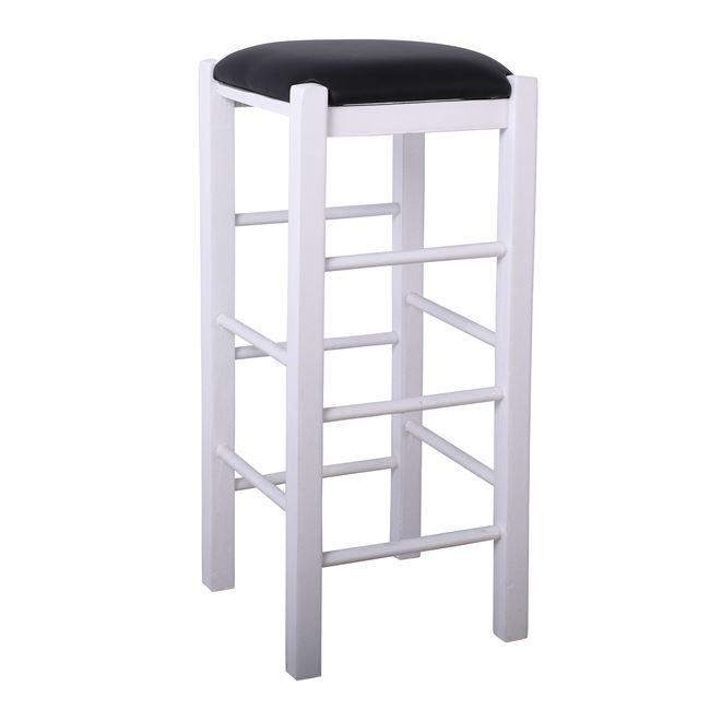 Σκαμπώ μπαρ από ξύλο/τεχνόδερμα σε χρώμα λευκό/μαύρο 35x35x81