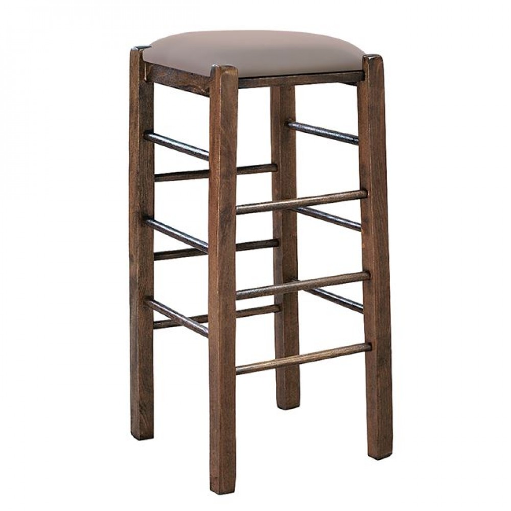 Σκαμπώ μπαρ από ξύλο/τεχνόδερμα σε χρώμα καρυδί/καπουτσίνο 35x35x81