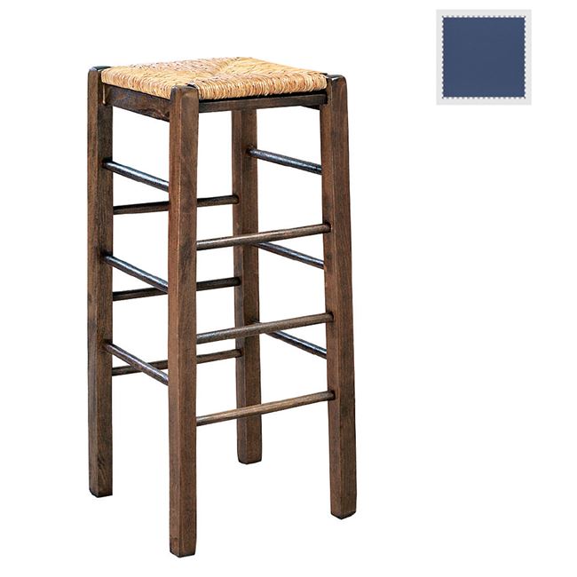 Σκαμπώ μπαρ από ξύλο/ψάθα σε χρώμα μπλέ/φυσικό 35x35x80