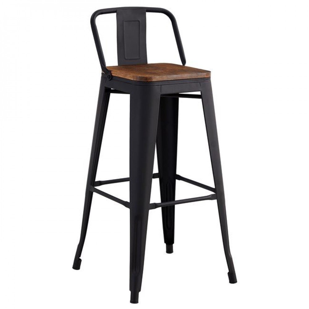 Σκαμπό μπαρ "RELIX" από μέταλλο/ξύλο σε μαύρο/καφέ χρώμα 44x44x76/97