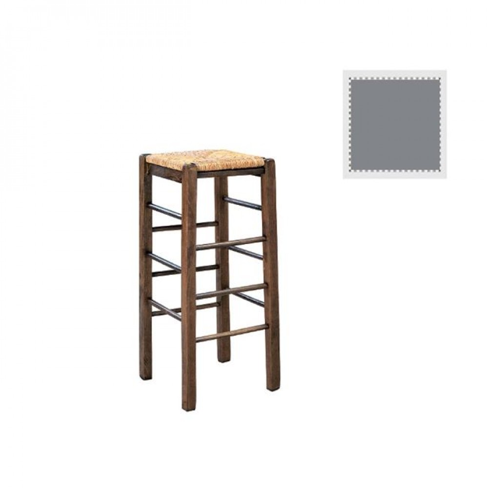 Σκαμπό μπαρ από ξύλο/ψάθα σε χρώμα γκρι/φυσικό 35x35x80
