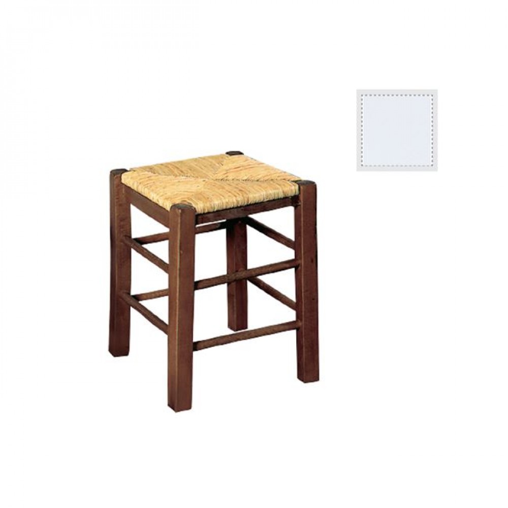 Σκαμπό βοηθητικό από ξύλο/ψάθα σε λευκό/φυσικό χρώμα 35x35x50