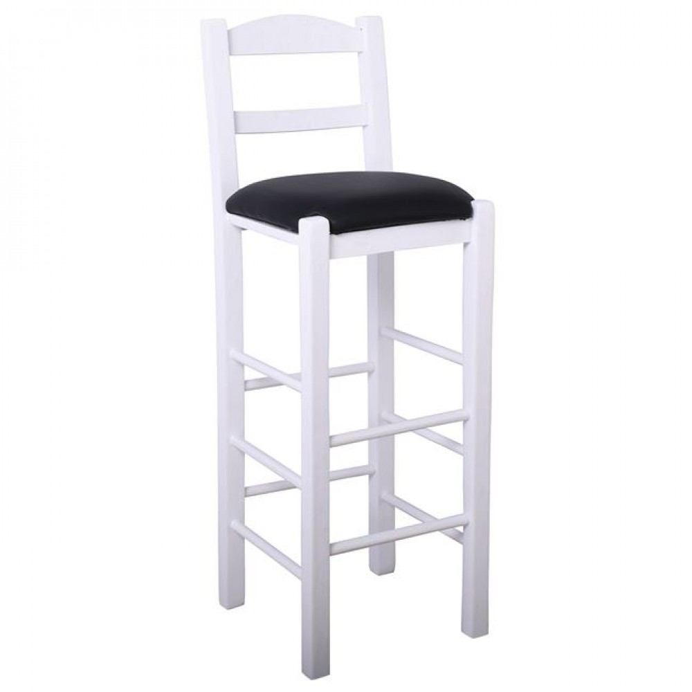 Σκαμπό μπαρ από ξύλο/τεχνόδερμα σε χρώμα λευκό/μαύρο 36x37x78/107