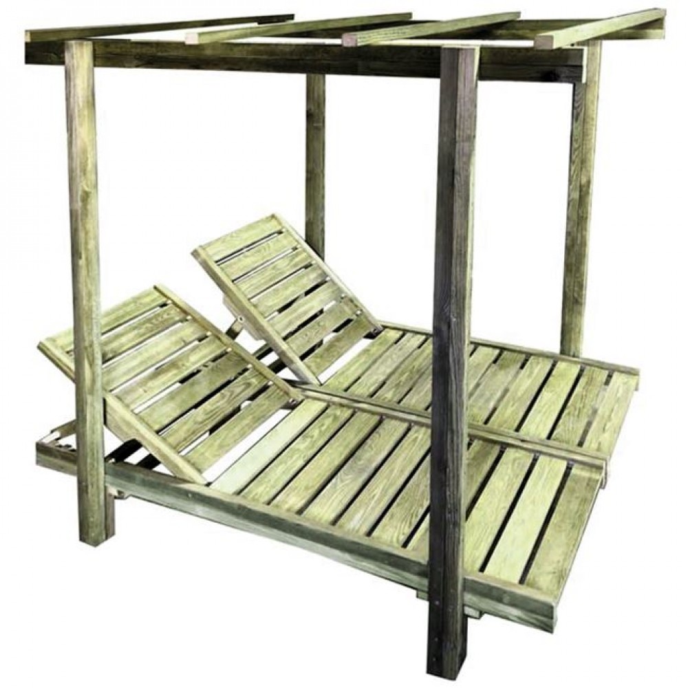 Σετ ξαπλώστρες "LUGANO DOUBLE" από ξύλο σε φυσικό pine χρώμα 136/154x200x188